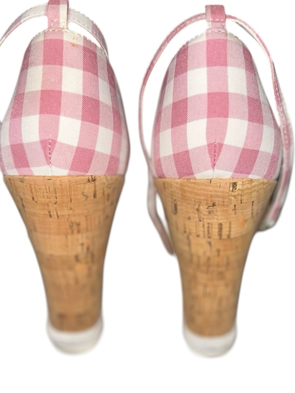 Guess Gingham Cork Wedge Sandals Womens Pink & White Checkered Size 9.5 - Picture 5 of 7